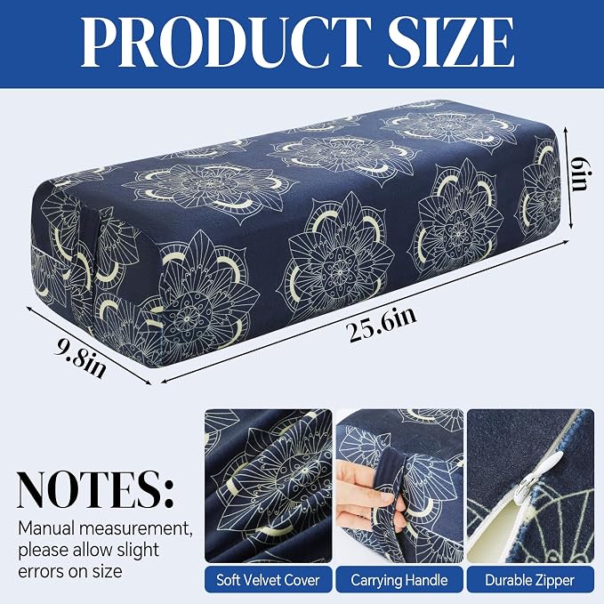 MABOZOO Yoga Bolster Pillow, Triple-Layer Sponge Rectangular Yoga Bolster with Carry Handle Meditation Pillow with Washable Cover for Restorative, Meditation