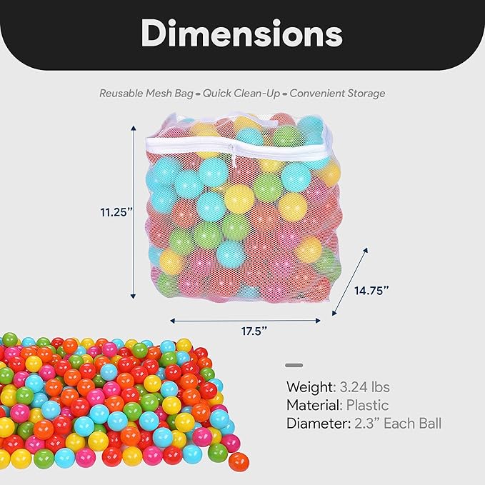 BalanceFrom Play Pit Balls Toy Set for Kids with Mesh Bag, Rainbow or Pastel Colors – Crush-Proof Plastic for Ball Pits, Playhouses, Bounce Houses, Pools, Tents, and Birthday Parties