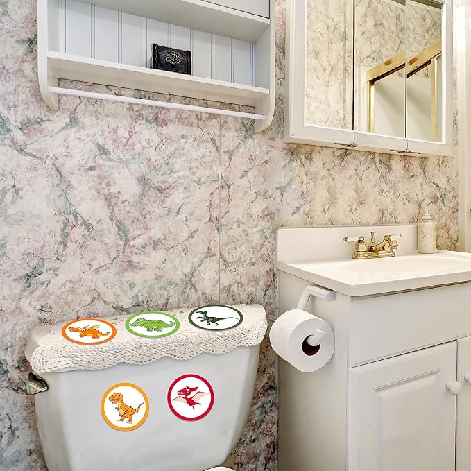 Chinco 120 Pcs Pee Targets for Boys Training Toilet Tinkle Flushable Paper Stickers You Pee on Boys Potty Training Targets Potty Aids Flushable Chart for Toddlers Use(Dinosaurs Styles)