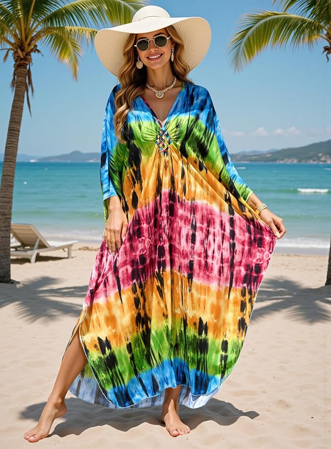 Mumu Dresses for Women Plus Size, Bohemian Kaftan Beach Cover Up Long Maxi Nightgown Soft Loungewear