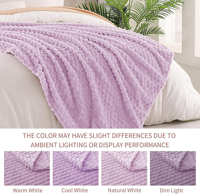 Exclusivo Mezcla Large 3D Fleece Throw Blanket for Couch, Lilac Purple | Extra Soft Fuzzy Plush Lightweight Throws, Cozy Fluffy Decorative Blankets for All Seasons, 50x70 Inches