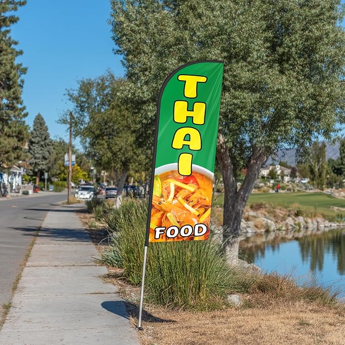 Thai Food Feather Flag for Storefronts Fairs,6 FT (Flagpole Not Included) | Business Advertising Flag