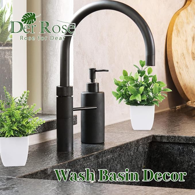 Der Rose 4 Pack Fake Plants, Greenery Potted Plants for Home Decor Indoor | Unique artificial plants, no-care potted greenery, for desk table windowsill bathroom office farmhouse and classroom decor