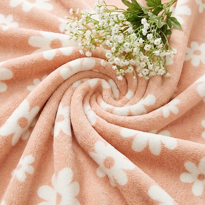 Soft Throw Blanket for Couch-Cozy Reversible Knitted Blankets | Lightweight Warm Fluffy Decor for Women, Mom, Her & Girls, Sofa, Chair, Bed, 50x70in,Daisy Floral Peach Orange