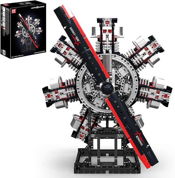 Mould King Military Aircraft Engine Building Block Kit, 3089 Pieces Radial Aviation Engine Model That Runs with Motor, Mechanical Science Education STEM Toy Gifts for Adults