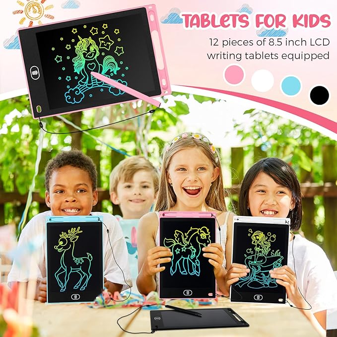 Tinlade 12 Pack LCD Writing Drawing Tablets 8.5 Inch Bulk Colorful Doodle Board Erasable Electronic Painting Drawing Pads Learning Toy Gifts for Kids Christmas School(Pink, Light Blue, White, Black)