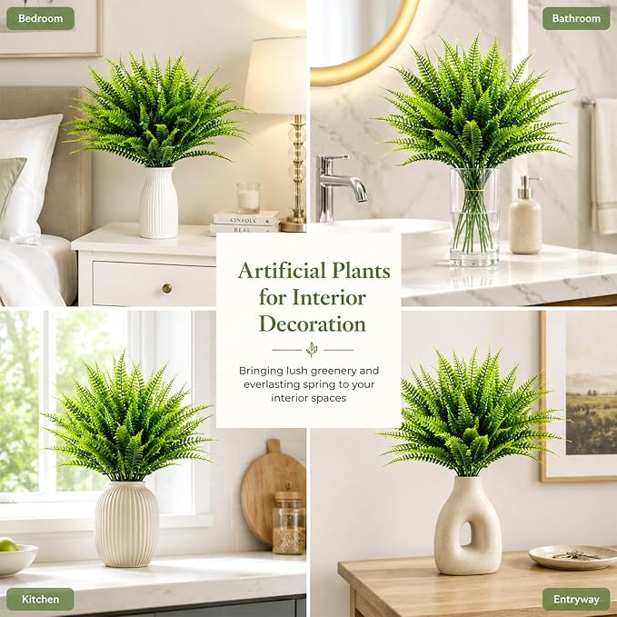 MAQIHAN 40PCS Fake Fern for Outdoor - Artificial Boston Fern Stems Decor | Realistic Fake Greenery for Large Planters, Vase, Porch, Patio, Garden Decor, Faux Plants for Indoor, Outdoor Home Decoration