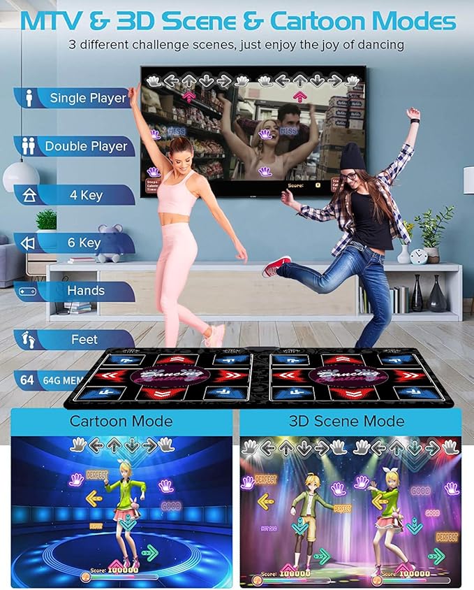 WuZhuangYuan Music Dance Mat for Kids & Adults,Ideal for Fitness Dance Games,899 Games,64GB Memory Card,75 Music Videos,650 Songs.for TV use,Made of Premium Flannel,a Luxurious Gift for Children