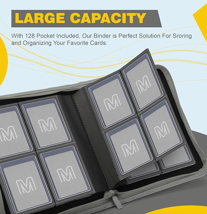 Toploader Binder,4-Pocket Side Load Trading Card Album, Holds 128 Cards with Double-Sided Pockets for MTG, Sports Cards, Top Loader Storage