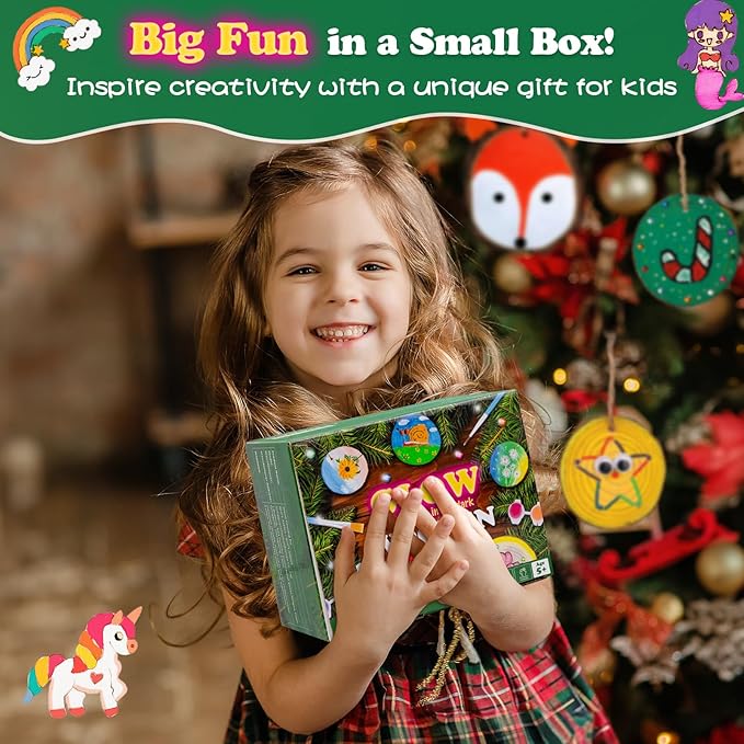 Wood Painting Art Kits for Kids - Arts and Crafts for Kids Ages 6-9 8-12, Gifts for Girls Boys Art Supplies, Glow in The Dark Wooden Painting Set, Birthday Christmas Gift Party Activities