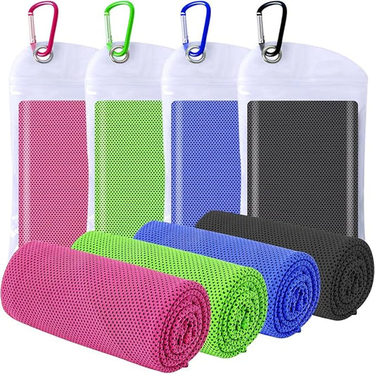 4 Pack Cooling Towels (40"x12"), Cooling Towels for Neck and Face, Gym Towel for Working Out, Soft Breathable Microfiber Ice Towel for Yoga Sport Running (Blue/Green/Pink/Black)