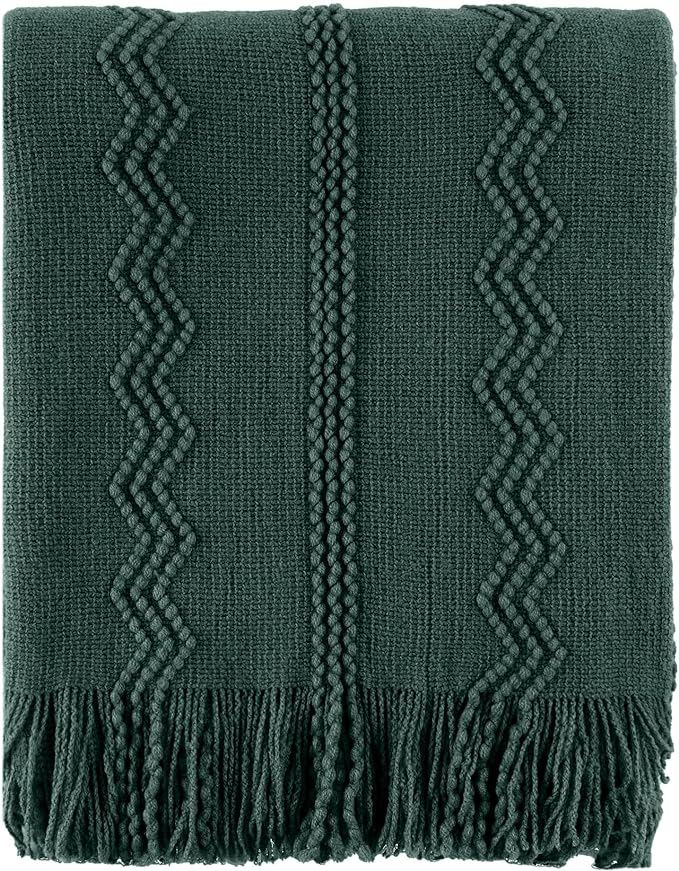 BATTILO HOME Christmas Décor Green Throw Blanket for Couch, 50"x60" | Boho Knit Bed Throws, Dark Green Throw Blanket for Home Decor