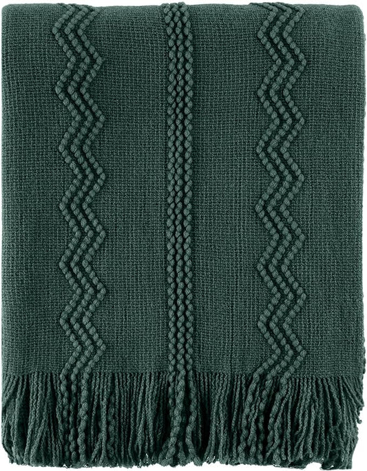 BATTILO HOME Christmas Décor Green Throw Blanket for Couch, 50"x60" | Boho Knit Bed Throws, Dark Green Throw Blanket for Home Decor