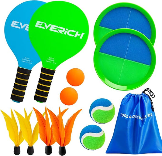 EVERICH Toss and Catch Ball Game & Paddle Ball Set, Outdoor Games for Kids Outdoor Toys Yard Games, Beach Pool Lawn Camping Outside Toys for Adults and Family Fun, Great for Boys Girls