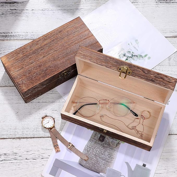 2PCS Wooden Box with Hinged Lid Small Wooden Box Vintage Wood Box Wooden Storage Box Keepsake Boxes with Lids Jewelry Box Wooden Gift Box Decorative Box 7.87 x 3.93 x 2.36 inch (Brown)