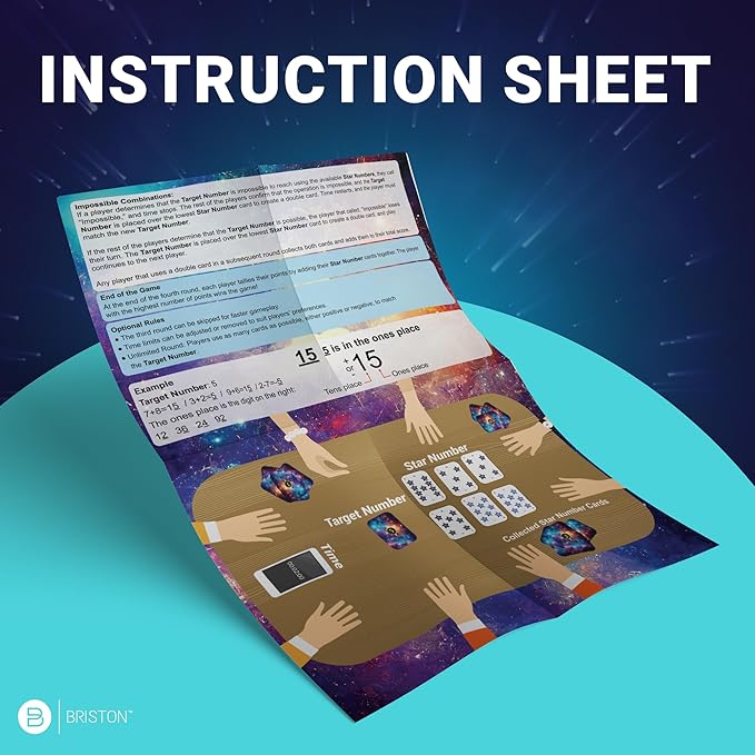 Briston Math Star Game flashcards, Educational Card for Kids & Families Addition and Subtraction with Timed Challenges Fun Math Strategy Game for Classrooms Students & Enthusiasts