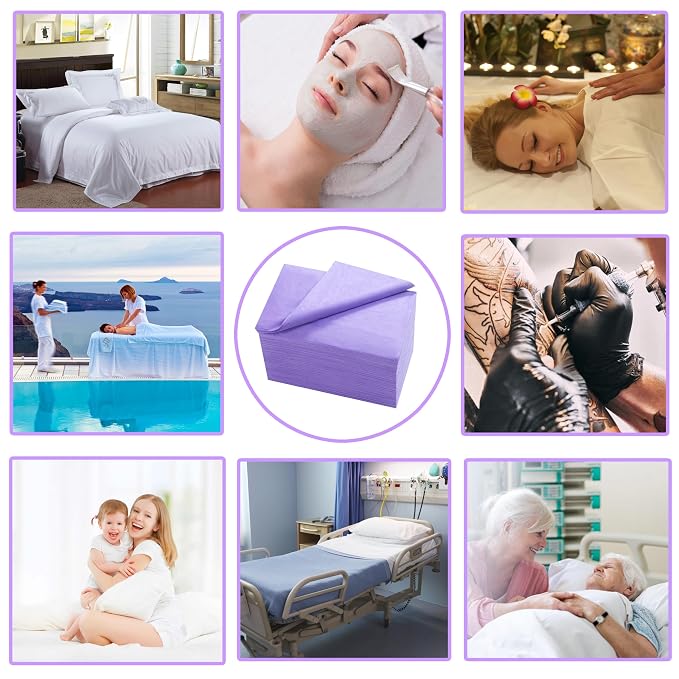 Disposable Bed Sheets 100 Pcs 31" x 71" Massage Table Sheets Non Woven Fabric SPA Bed Cover Breathable for Massage Beauty Tattoos(Purple)