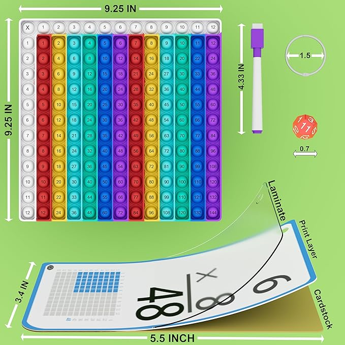 COOVA Multiplication Flash Cards + Multiplication Chart - Math Manipulatives Fact Cards - Mutiplication Game Flashcards - Times Table Multiplication Flash Cards 3rd Grade, 4th, 5th, 6th Grade