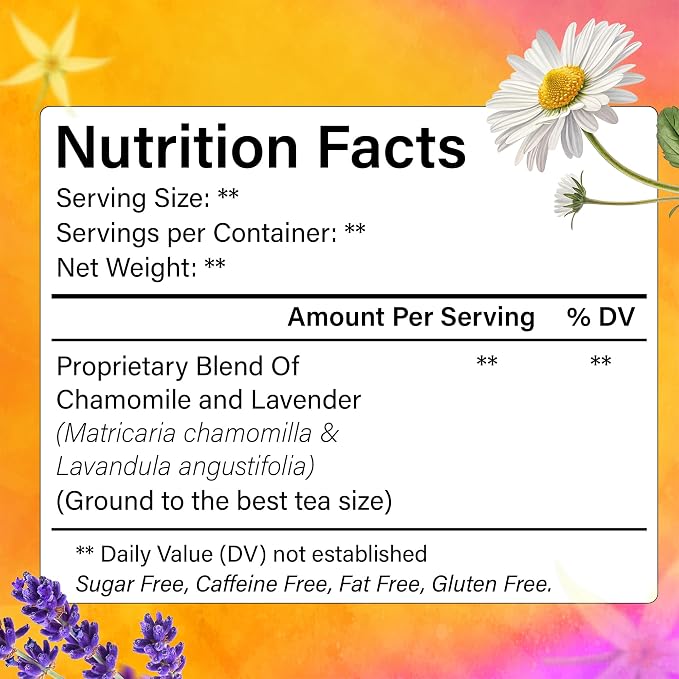 FreshDrinkUS, Premium 60 Chamomile Lavender Tea Bags, Calming Herbal Blend Strong Support for Relaxation & Better Sleep | Naturally Caffeine-Free Bedtime Tea with Soothing Floral Aroma, 100% Natural, Hand-made No Sugar/ Caffeine/ Gluten, Vegan