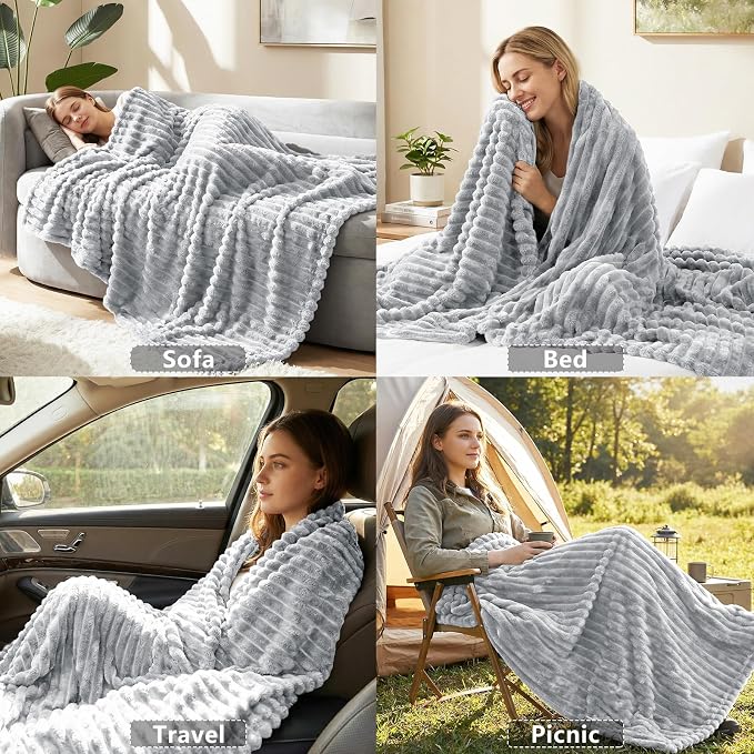 HIMEET Light Grey King Blanket for Bed, 300GSM Ribbed Fleece, 108 x 90 in | Ultra Soft Flannel, All-Season Lightweight Warmth, Generous Bed Coverage & Home Decor, Gift for Men & Women, Machine Washable