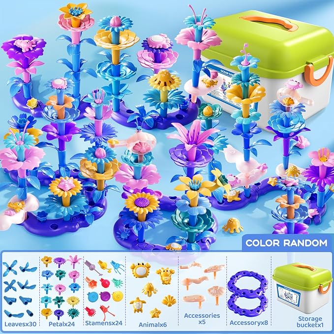 97 Pcs 3 Year Old Girl Gifts,Flower Garden Building Toy Set Toddlers Toys Gifts Best Educational Learning Fine DIY Crafts Stem Construction Stacking Kit,for 3 4 5 6 7 Year Kids Birthday