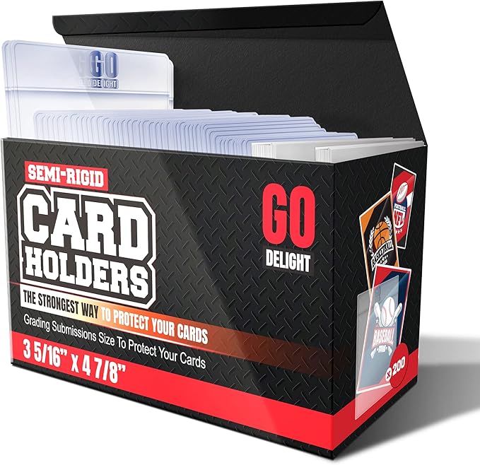 Semi Rigid Card Holders for PSA, SGC, BGS, CSG Grading – 400 Bundle - Baseball Card Sleeves - 200 Card Holders for Trading Cards + 200 Soft Sleeves – 3-5/16” x 4-7/8” with 1/2” Lip