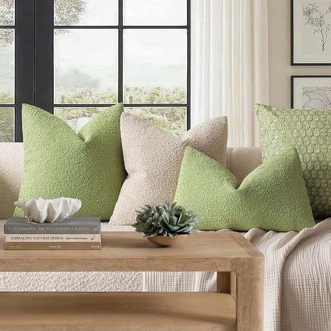 Foindtower Pack of 2 Textured Boucle Throw Pillow Covers Accent Solid Pillow Cases Cozy Soft Decorative Couch Cushion Case for Couch Chair Sofa Bedroom Living Room Home Decor 18x18 Inch Lime Green