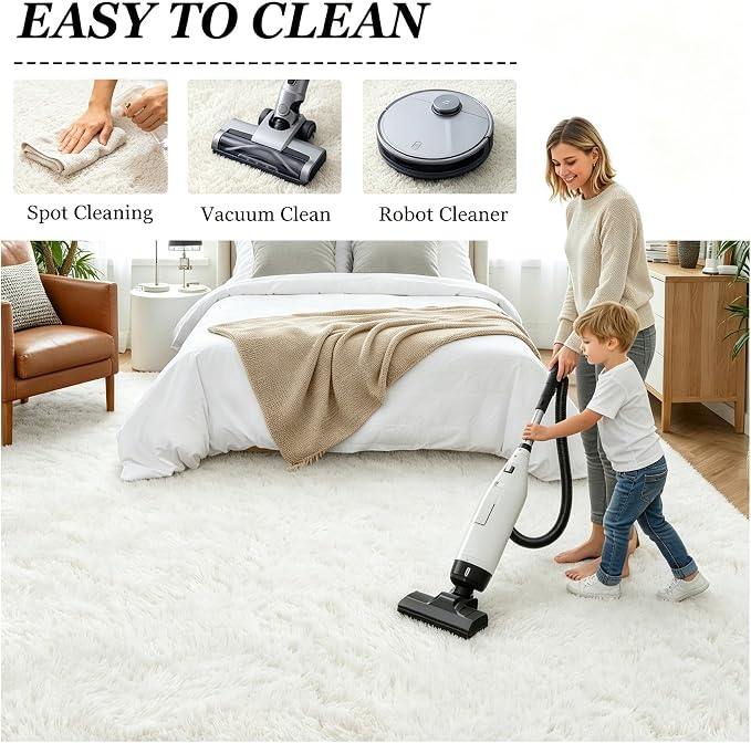 Fluffy 4x6 Area Rugs for Living Room Bedroom: Ultra Soft Shag Rug Non-Slip Non-Shedding Small Plush Bedside Rug Indoor Floor Carpets for Kids Room Playroom Entryway Nursery Dorms Home Decor Ivory