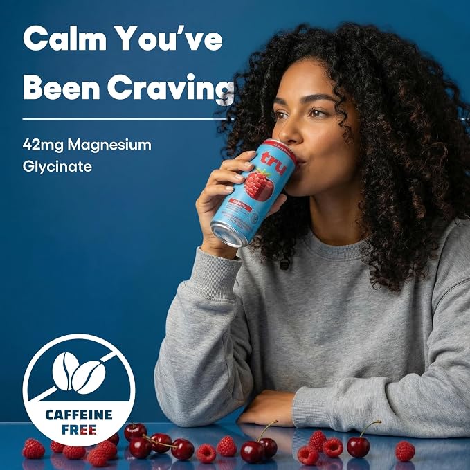 Tru Dream Calming Drink, Magnesium Glycinate Sparkling Water with Real Fruit Juice, Cherry Berry Flavored Seltzer, Caffeine Free, No Added Sugar, Keto, Vegan, Kosher, Gluten Free, 12 Fl Oz (Pack of 12)