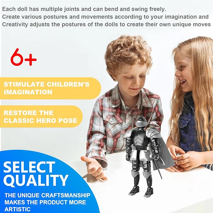 Knight Action Figures, Medieval Action Figures,Knight Armor Action Figure,Multi-Jointed Movable Robot Mannequin (Black)