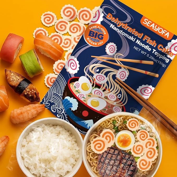 5.3oz Big Dehydrated Narutomaki Fish Cake for Ramen Topping – Double-Sized Japanese Fishcake Swirl Slices for Instant Noodles, Bento, Soup, Anime Lunches