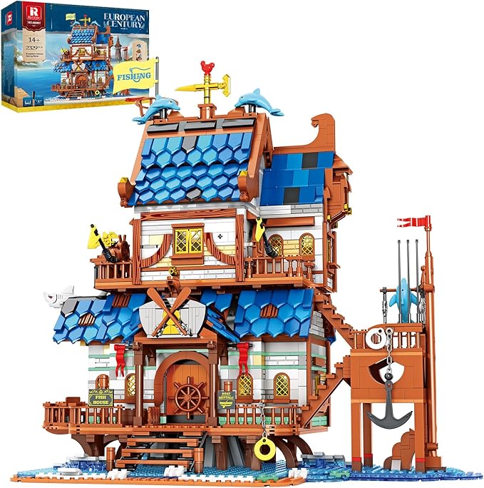 Medieval Fishing Store Lighting Building Block Sets for Adults, Medieval Architecture Display or Home Office Decor, Creative Construction Building Kits 66007, Idea Gift for Adults and Teen