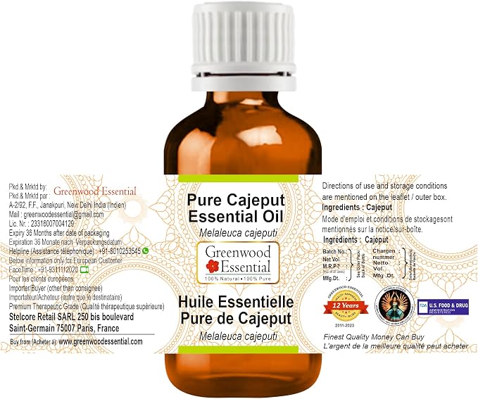 Greenwood Essential Cajeput Essential Oil (Melaleuca cajeputi) Pure | Non-Sticky | Non-Greasy | Lightweight | Men & Women | All Skin Types | Steam Distilled 15ml (0.50 oz)