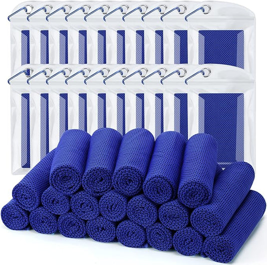 Cooling Towel (Pack of 20, 40"x12") with Pouches for Sports, Workout, Fitness, Gym, Yoga, Golf, Pilates, Travel, Camping & More