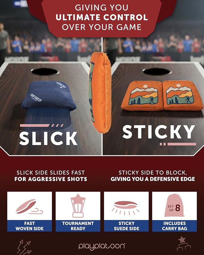 Play Platoon Pro Cornhole Bags Set of 8 - Professional Dual Sided Slick and Sticky Side Competition Corn Hole Bags - Tournament Series