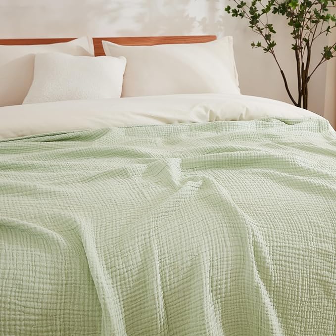 EMME Muslin Blankets for Adults Throw Blanket for Couch Breathable Gauze Soft Lightweight Airy Mint Green King 108" x 90"