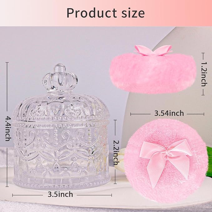 Large Body Powder Puffs and Containers, Crystal Clear Powder Container with Soft Power Puffs, Reusable Dusting Powder Case with Washable Velvet Face Body Glitter Puffs Wet and Dry Makeup