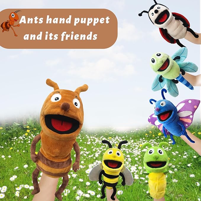 Hand Puppet Realistic Plush Puppet 13",Insect Animal Puppets for Kids Insect Stuffed Animal Hand Puppet with Moveable Mouth,Soft Stuffed Ants Puppet Story Toy Puppets Role Play Show Game