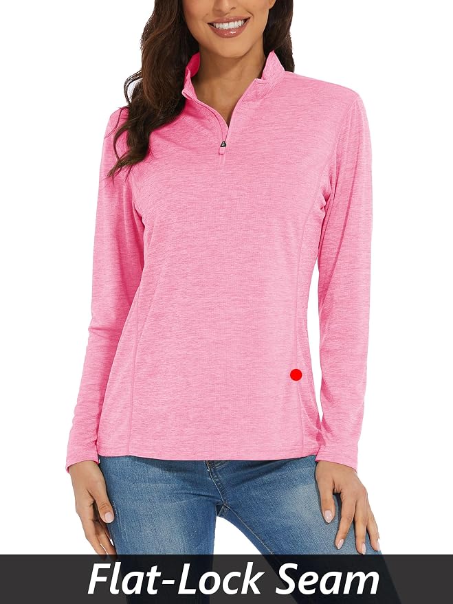MAGCOMSEN Women's UPF 50+ Sun Shirts Long Sleeve 1/4 Zip Pullover Quick Dry Workout Hiking Tops Running Athletic Shirts