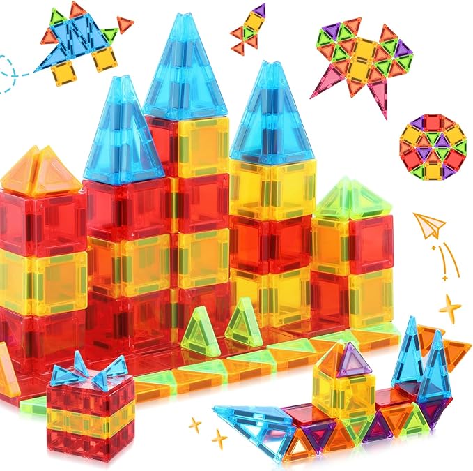 Magnetic Tiles, Travel Mini Magnetic Tiles, STEM Building Blocks Sets, Construction Travel Set Toys for Boys Girls Kids Toddlers Ages 3 4 5 6 7 8 9+ Year Old