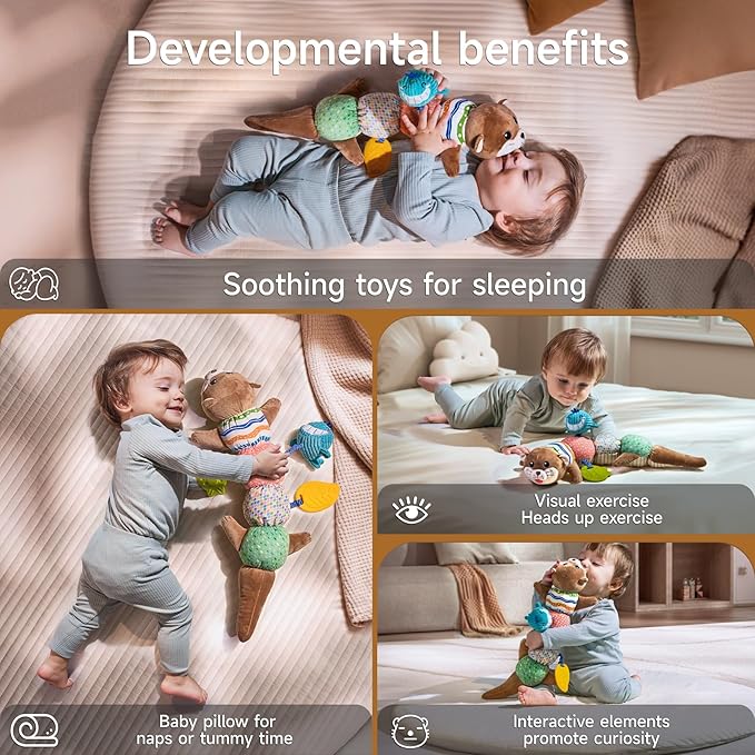 TUMAMA Baby Toy 0-6 Months - Tummy Time Plush Otter Sensory Toy, a Great First Birthday Gift for Boys and Girls Aged 3-12 Months