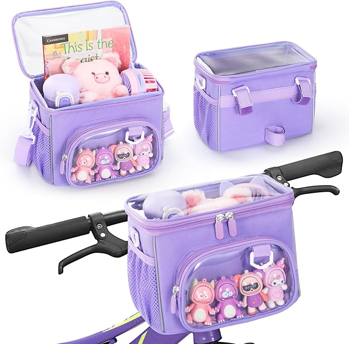 Kids Bike Basket, Front Frame Handlebar Bag for Toddler Scooter Tricycle Bicycle, Cute Small Fabric Bicycle Basket for Boys & Girls,