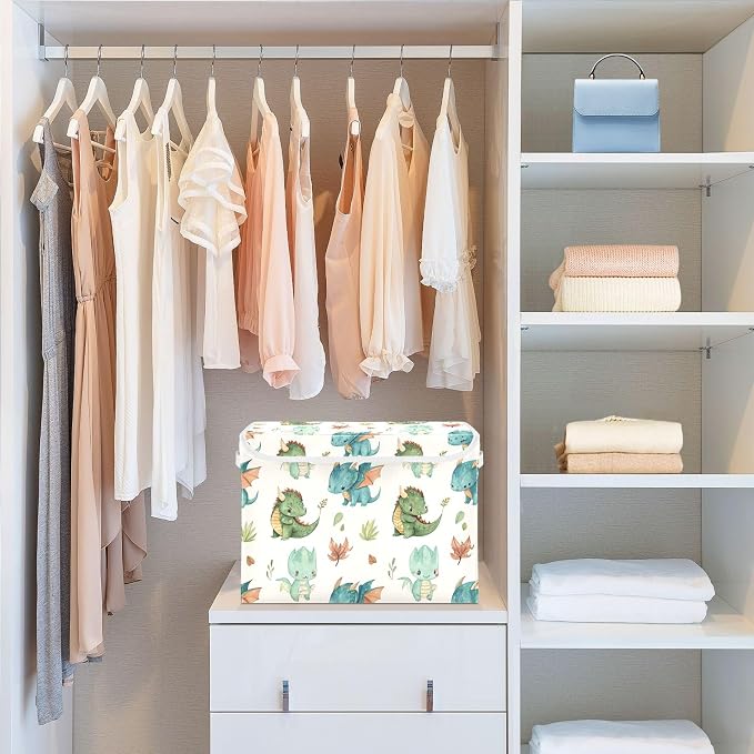 Dragon Watercolor Storage Bins with Lids and Carrying Handle,Foldable Storage Boxes Organizer Containers Baskets Cube with Cover for Home Bedroom Closet Office