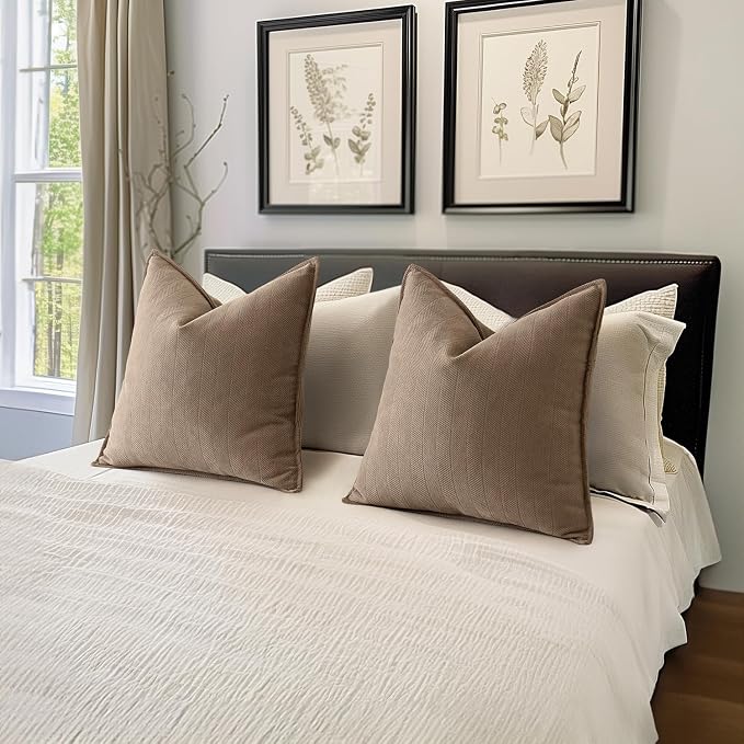 MIULEE Pack of 2 Coco Brown Euro Shams Chenille Pillow Covers 26x26 Inch | Decorative Soft Couch Throw Pillows,Farmhouse Cushion Covers,Elegant Design for Sofa,Bed,Living Room,Summer Decor