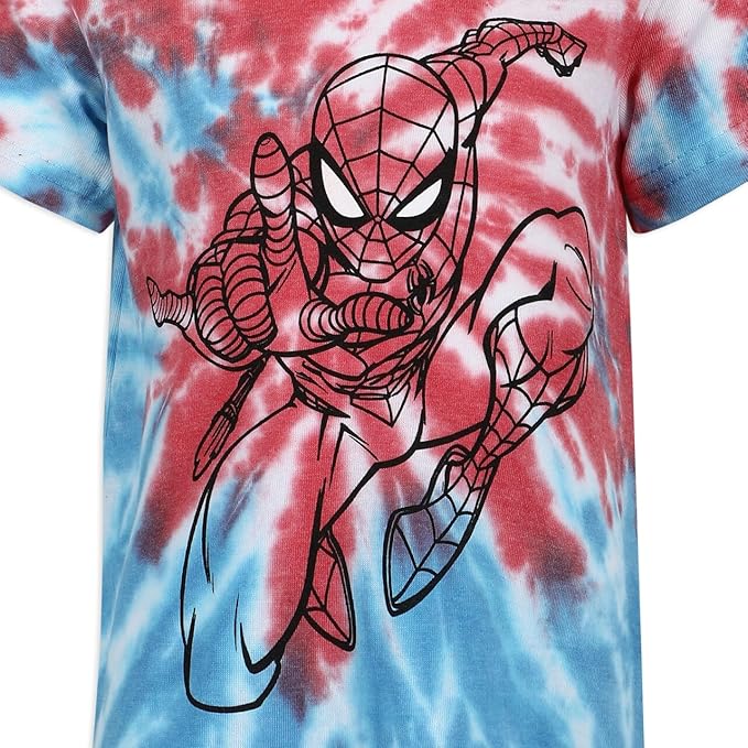 Marvel Spider-Man Boys Tie Dye Short Sleeve Shirt and Shorts Set for Toddler and Big Kids