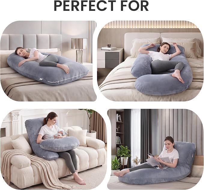 Jcickt Pregnancy Pillow for Sleeping,59 inch Maternity Pillow with Removable Washable Cover,U-Shaped Velvet Full Body Pregnant Pillow -Support for Backs,Legs, Belly, HIPS, Improve Sleep-Gray