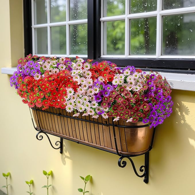 Alupssuc 40 Bundles Artificial Daisies Flowers Fake Silk Plant for Indoor Outdoor Decor, UV Resistant No Fade Faux Spring Flowers for Garden, Porch & Patio Decoration,RedPurpleBrownPink