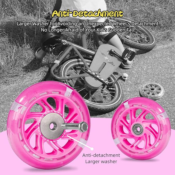 PRUNUS Flash BIKE Training Wheels for 12 14 16 18 20 Inch.Training Wheels for Kids Bike is Heavy Duty.Bicycle Training Wheel is Suitable Single Speed Bike