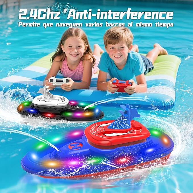 RC Battle Boat 2-Pack with Water Spray, Remote Control Boat Toys Dual Combat Modes, LED Lights - for Pools, Lakes, Outdoor Fun - Gift for Boys, Kids, Adults
