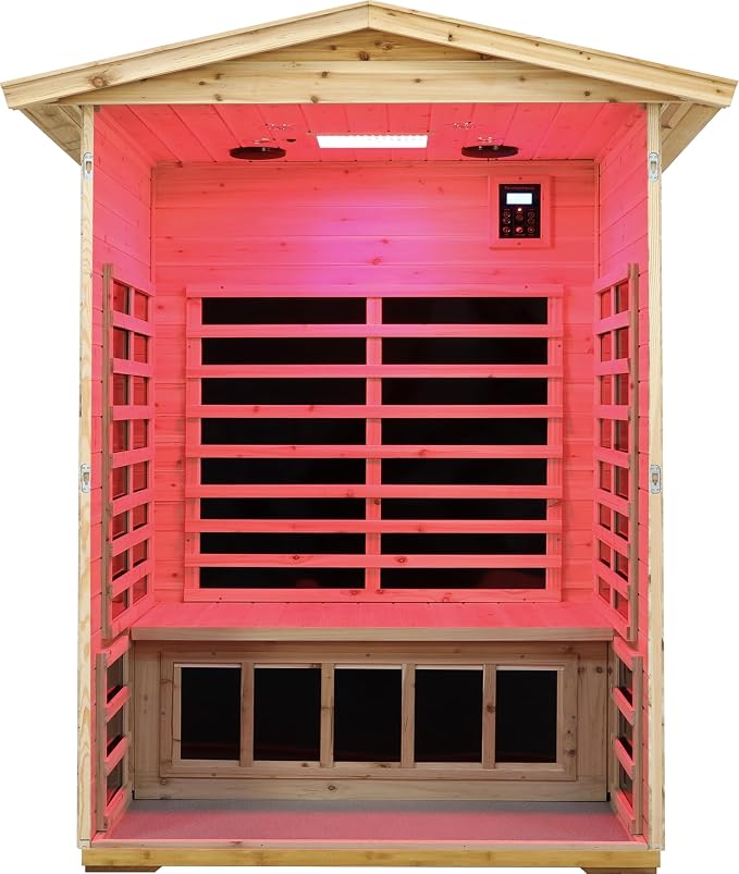 LTCCDSS Full Spectrum Outdoor Infrared Sauna 2 Person, Fir Wood Far Infrared Low EMF Sauna Room for Home, Withstand Outdoor Temp -5℉-104℉| Chromotherapys-Bluetooth Speakers